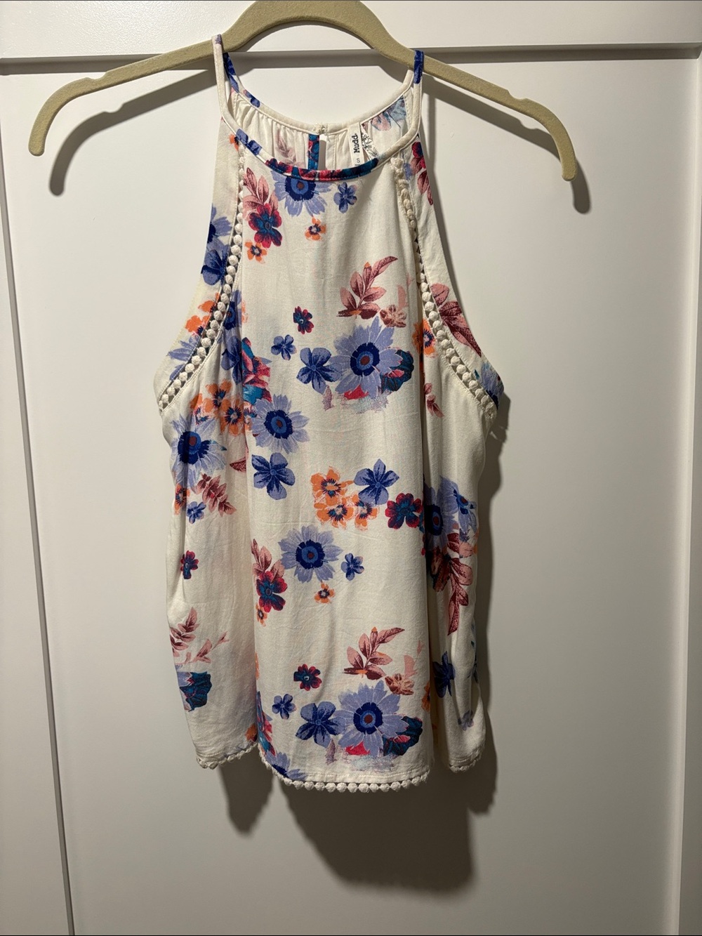 Mudd Ivory Floral Halter Camisole with Blue & Pink Flowers